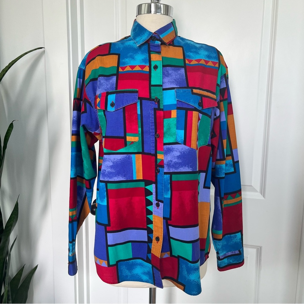 Vintage Wrangler Colorful Geometric Button Down Shirt